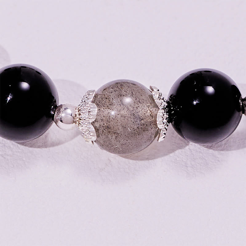 Olivenorma Obsidian Labradorite Beads Alloy Bracelet