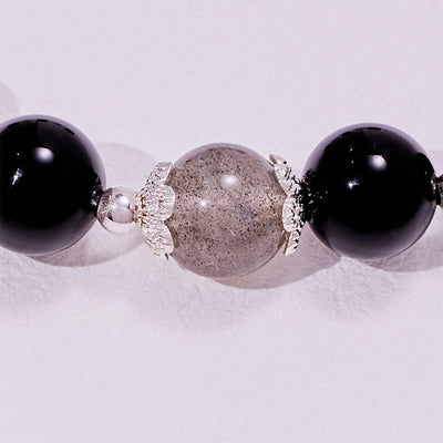 Olivenorma Obsidian Labradorite Beads Alloy Bracelet