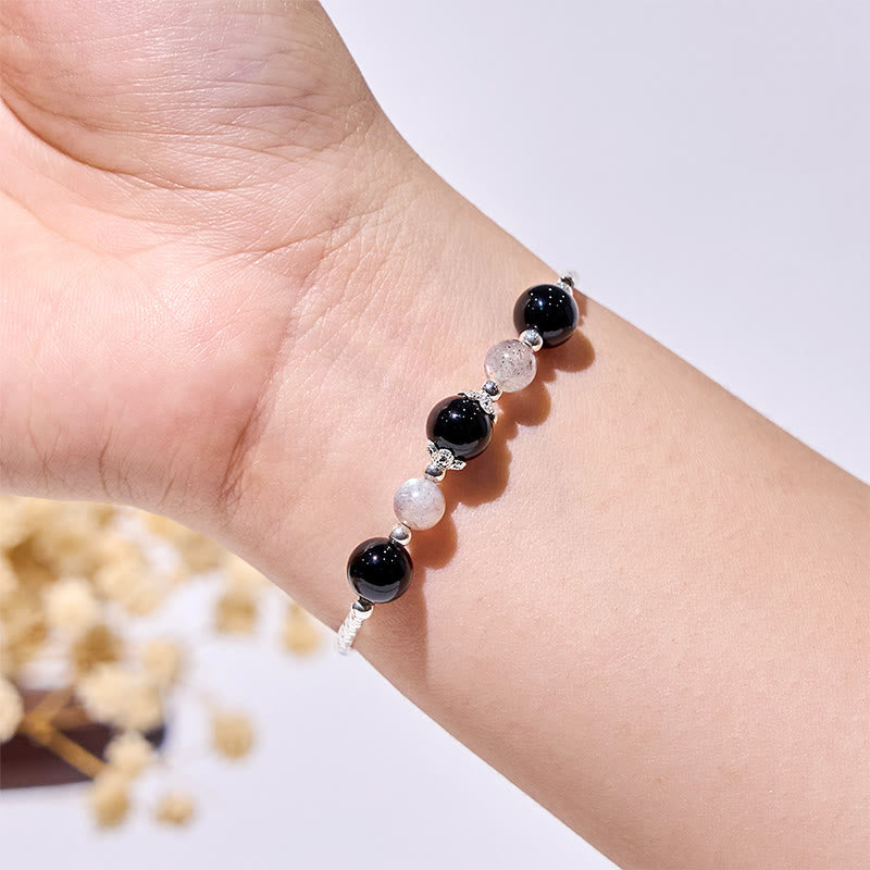 Olivenorma Obsidian Labradorite Beads Alloy Bracelet