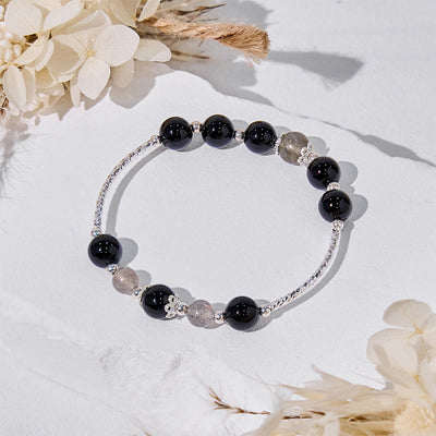 Olivenorma Obsidian Labradorite Beads Alloy Bracelet
