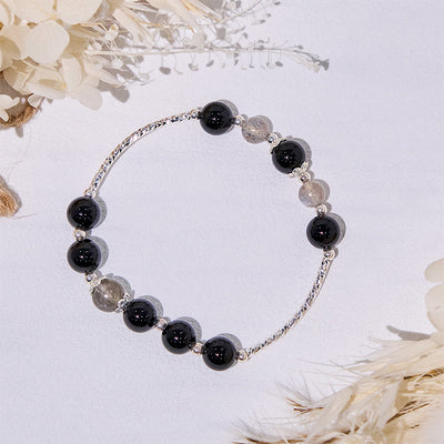 Olivenorma Obsidian Labradorite Beads Alloy Bracelet