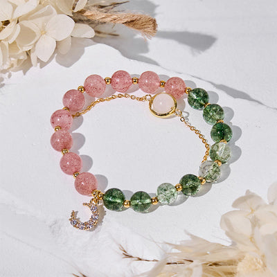 Olivenorma Green Phantom Quartz & Strawberry Quartz Beads Bracelet