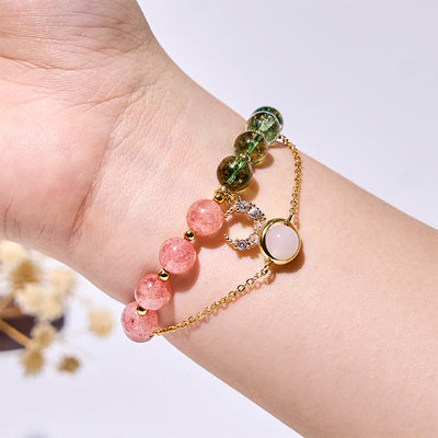 Olivenorma Green Phantom Quartz & Strawberry Quartz Beads Bracelet