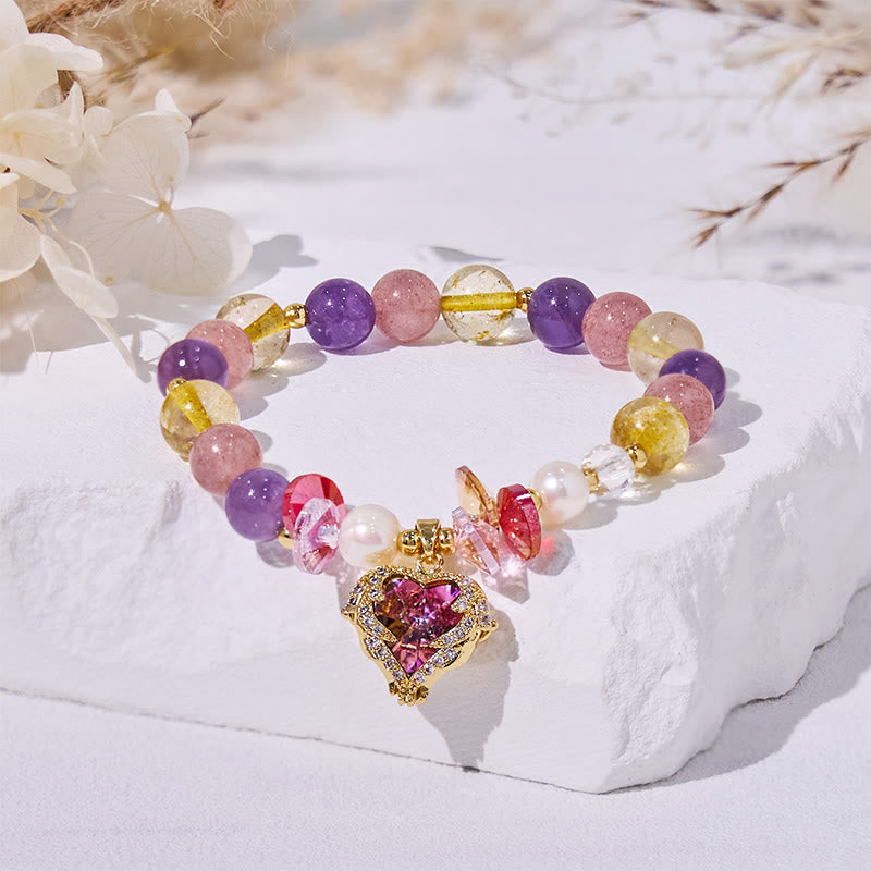 Olivenorma Amethyst Citrine Strawberry Quartz Beads Bracelet