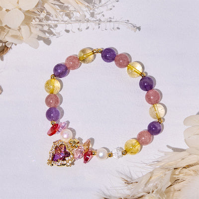 Olivenorma Amethyst Citrine Strawberry Quartz Beads Bracelet