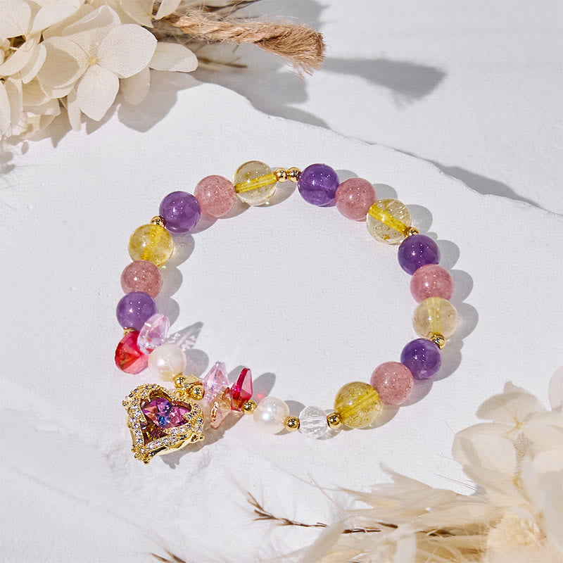 Olivenorma Amethyst Citrine Strawberry Quartz Beads Bracelet