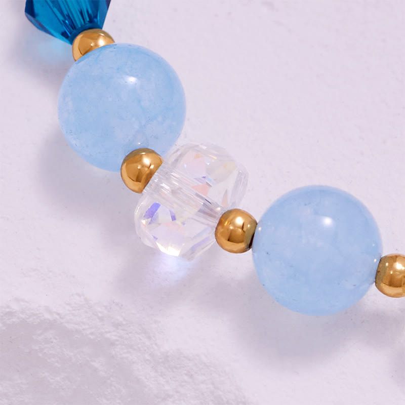 Olivenorma Aquamarine Clear Glass Beaded Whale Tail Bracelet