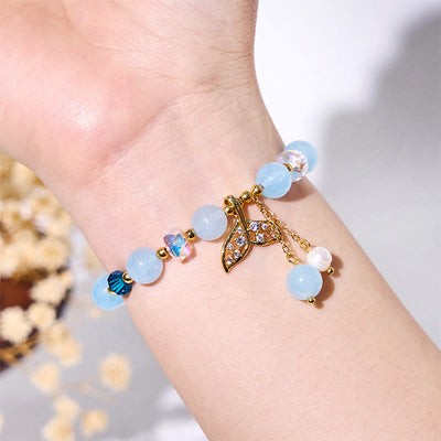 Olivenorma Aquamarine Clear Glass Beaded Whale Tail Bracelet