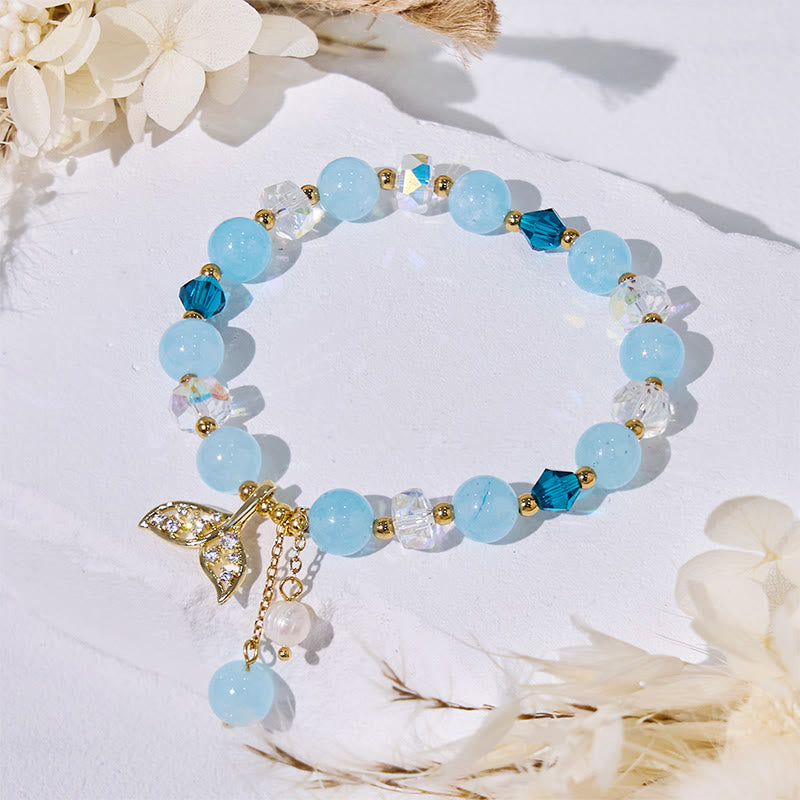 Olivenorma Aquamarine Clear Glass Beaded Whale Tail Bracelet