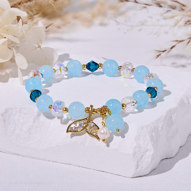 Olivenorma Aquamarine Clear Glass Beaded Whale Tail Bracelet