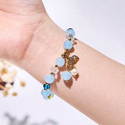 Olivenorma Aquamarine Clear Glass Beaded Whale Tail Bracelet