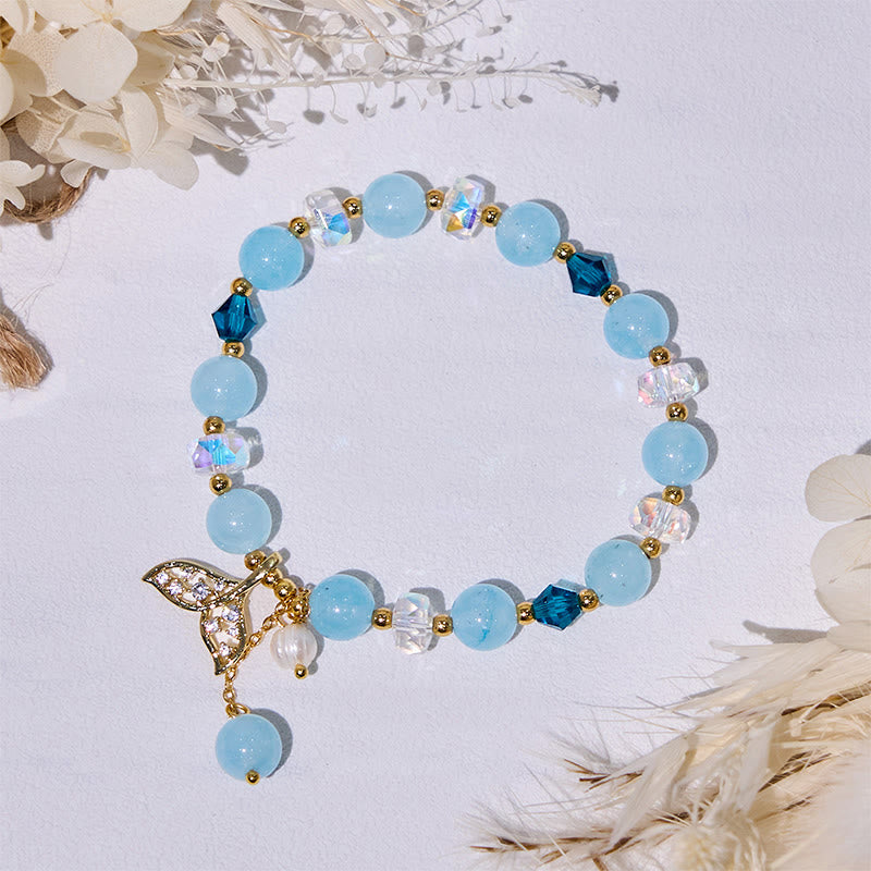 Olivenorma Aquamarine Clear Glass Beaded Whale Tail Bracelet