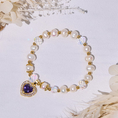 Olivenorma Freshwater Pearl Beads Heart Amethyst Pendant Bracelet