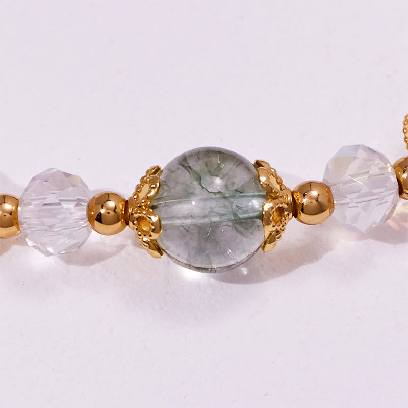 Olivenorma Green Phantom Quartz Clear Glass Beads Bracelet