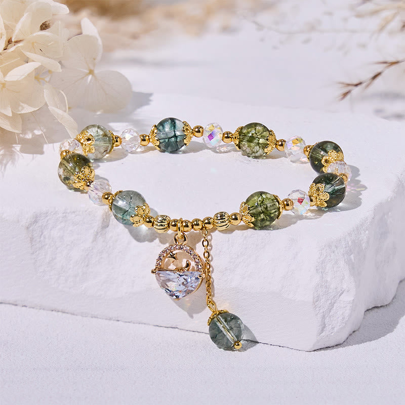 Olivenorma Green Phantom Quartz Clear Glass Beads Bracelet