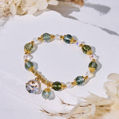 Olivenorma Green Phantom Quartz Clear Glass Beads Bracelet