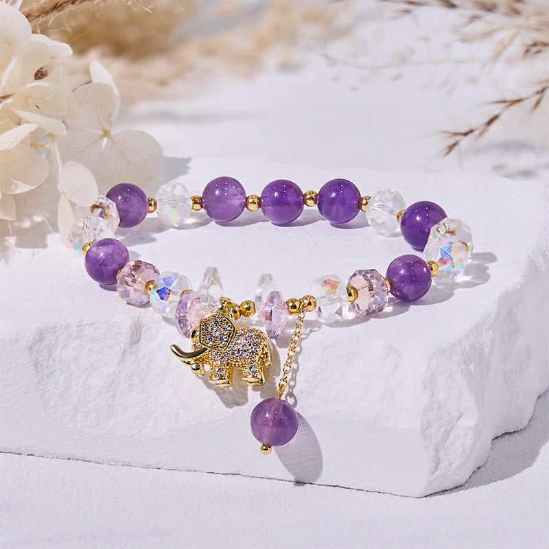Olivenorma Amethyst Clear Glass Beads Elephant Pendant Bracelet
