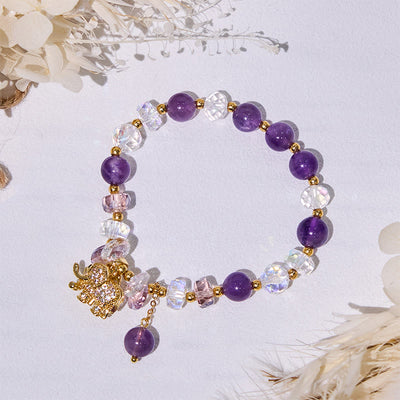 Olivenorma Amethyst Clear Glass Beads Elephant Pendant Bracelet