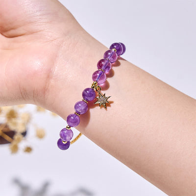 Olivenorma Amethyst Beads Eight-Pointed Star Pendant Bracelet