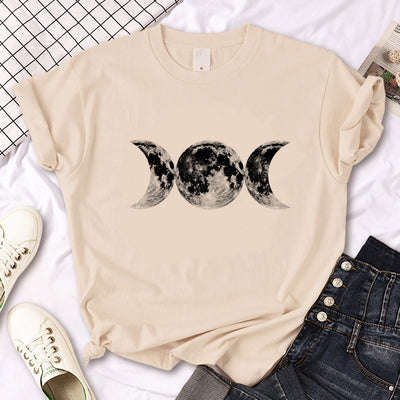 Olivenorma Witch Triple Moon Gothic Print Khaki T-Shirt