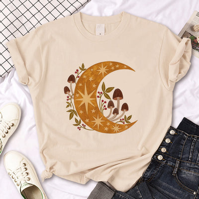 Olivenorma Witch Triple Moon Gothic Print Khaki T-Shirt