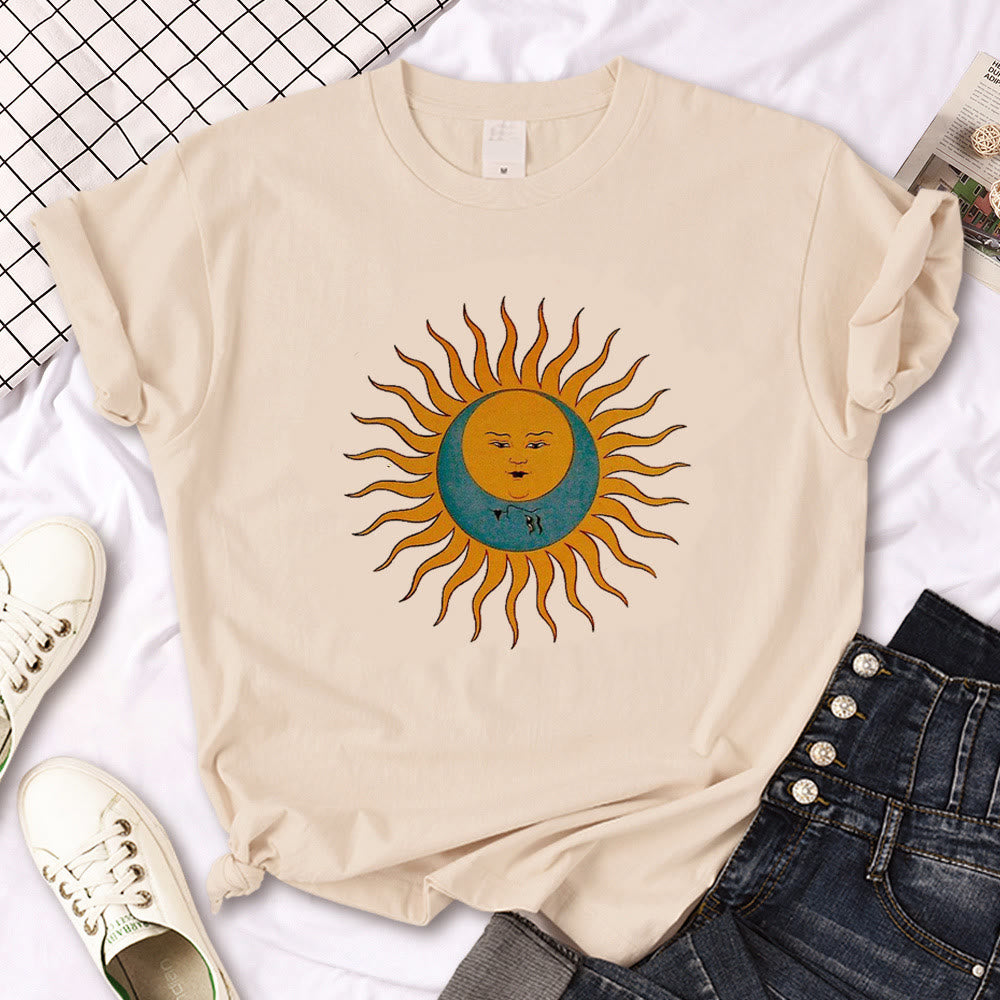 Olivenorma Witch Triple Moon Gothic Print Khaki T-Shirt