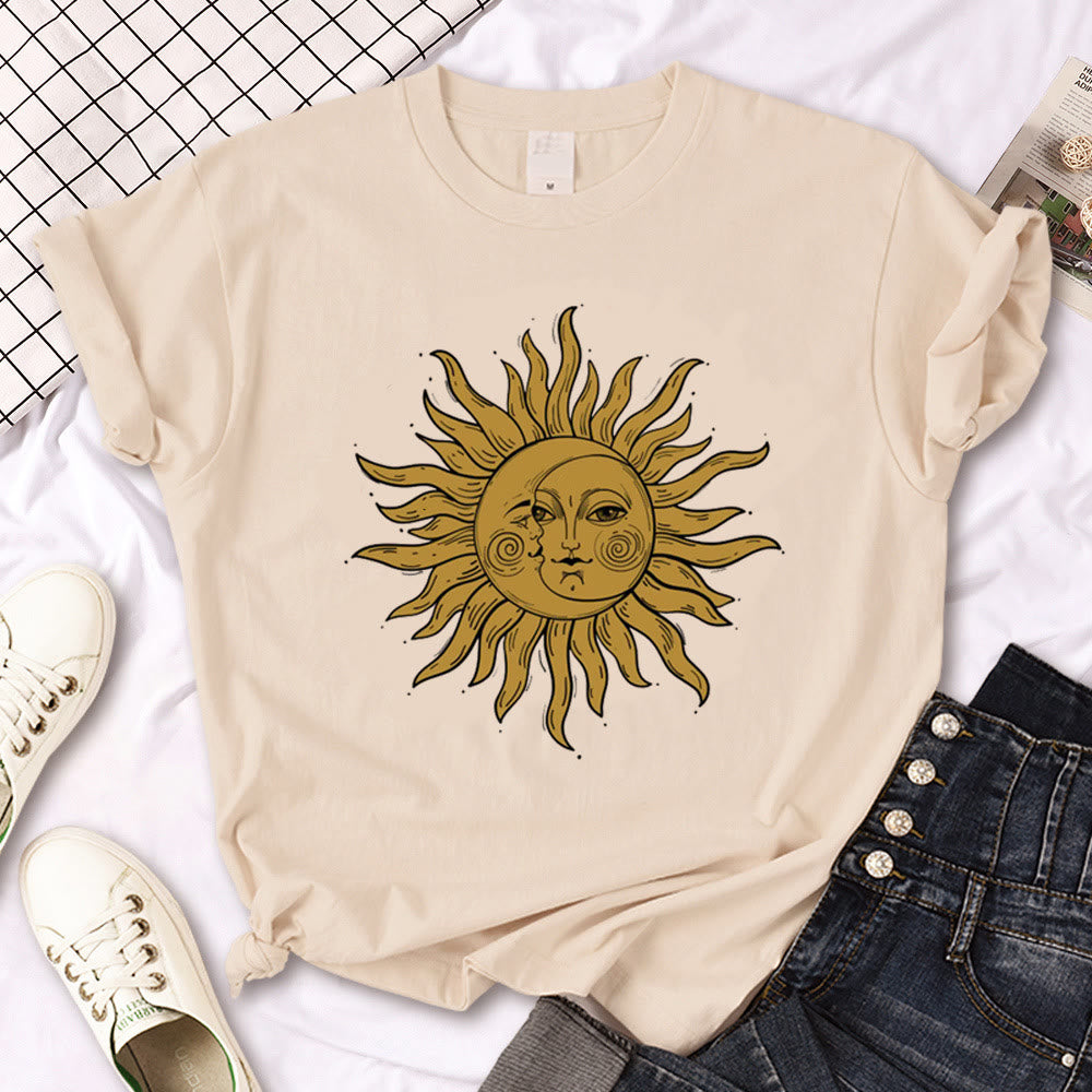 Olivenorma Witch Triple Moon Gothic Print Khaki T-Shirt