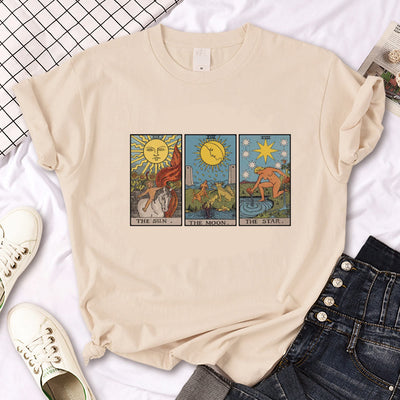 Olivenorma Witch Triple Moon Gothic Print Khaki T-Shirt