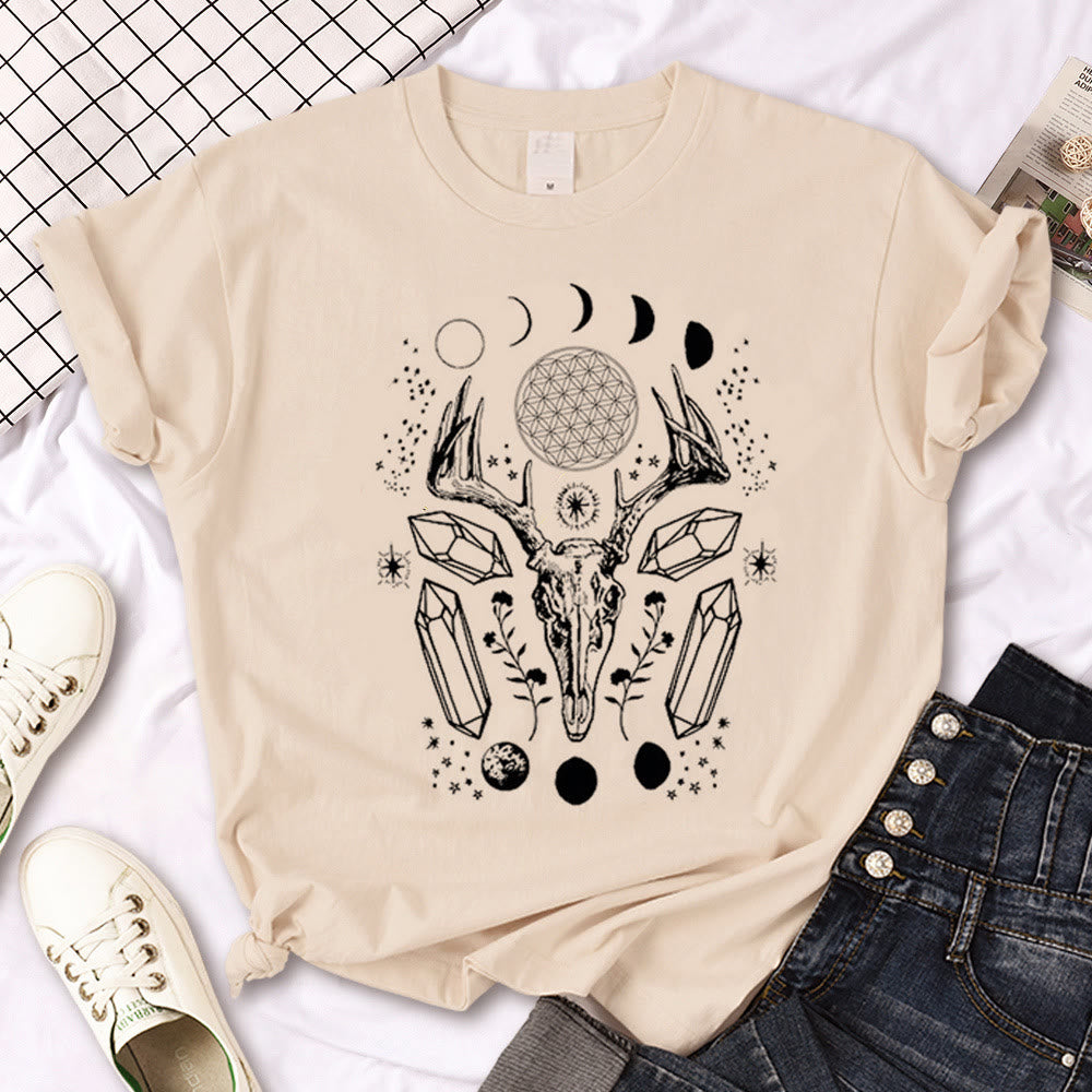 Olivenorma Witch Triple Moon Gothic Print Khaki T-Shirt