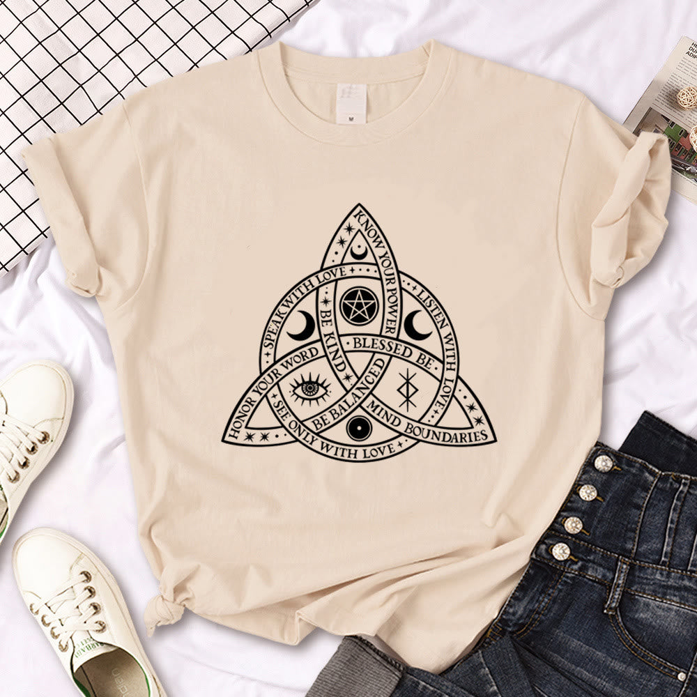 Olivenorma Witch Triple Moon Gothic Print Khaki T-Shirt