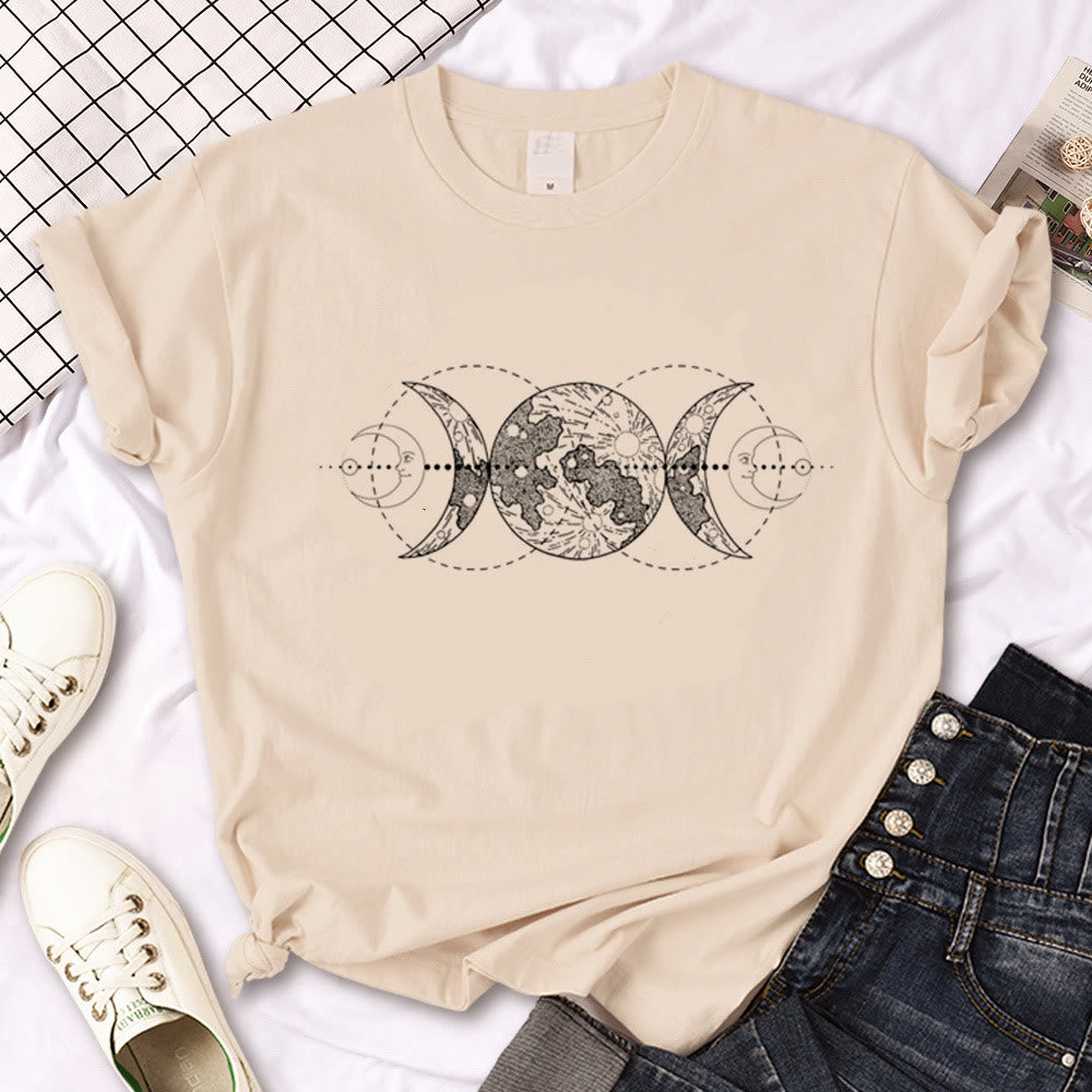 Olivenorma Witch Triple Moon Gothic Print Khaki T-Shirt