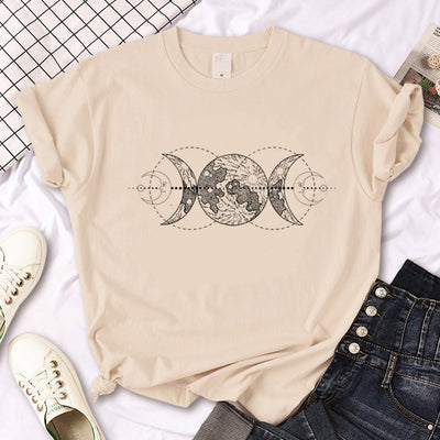 Olivenorma Witch Triple Moon Gothic Print Khaki T-Shirt
