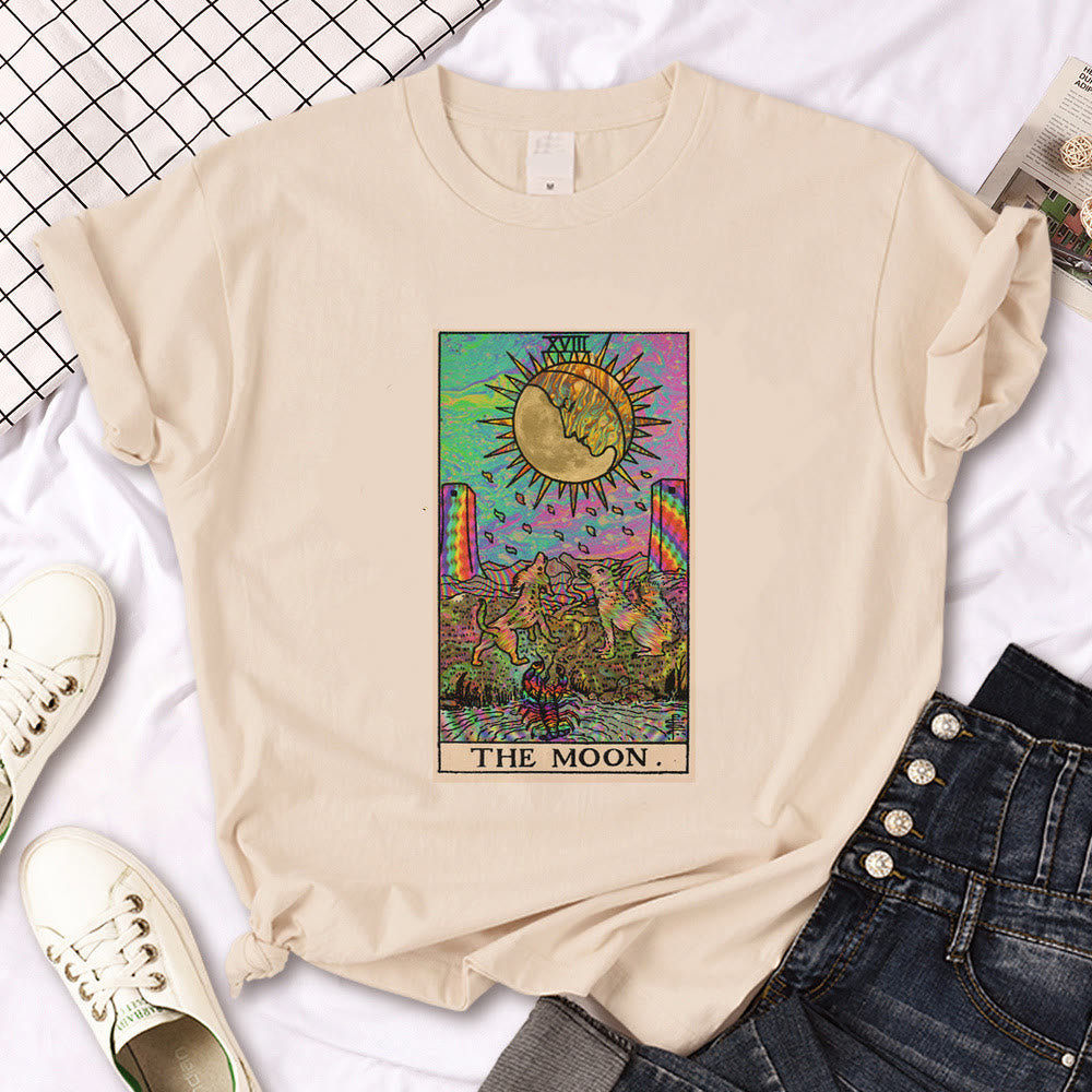 Olivenorma Witch Triple Moon Gothic Print Khaki T-Shirt
