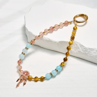 Olivenorma Tiger Eye & Strawberry Quartz Keychain Crystal Phone Strap - Tiger Eye & Strawberry Quartz - image 0