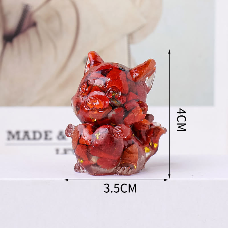 Olivenorma Crystal Epoxy Heart Nine-Tailed Fox Gemstone Decoration