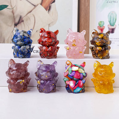Olivenorma Crystal Epoxy Heart Nine-Tailed Fox Gemstone Decoration