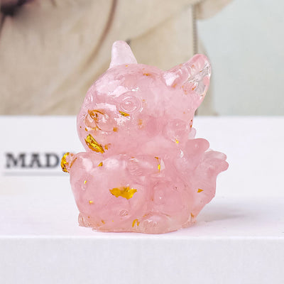 Olivenorma Crystal Epoxy Heart Nine-Tailed Fox Gemstone Decoration