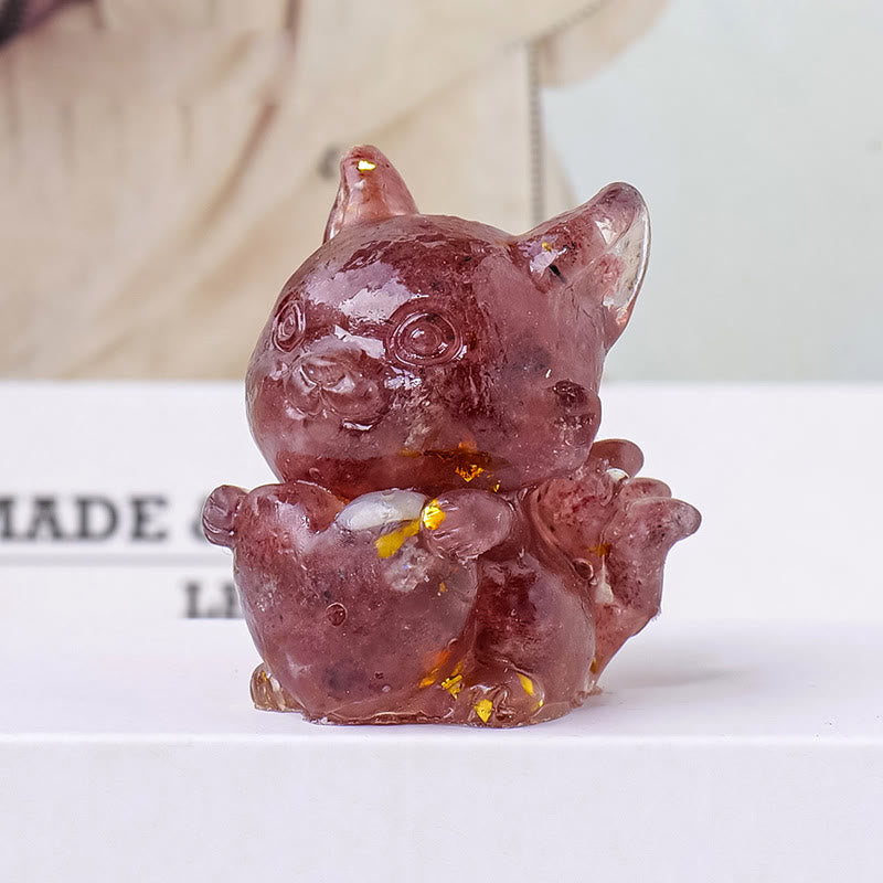 Olivenorma Crystal Epoxy Heart Nine-Tailed Fox Gemstone Decoration
