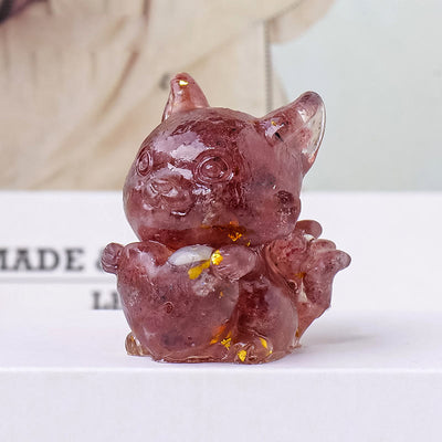 Olivenorma Crystal Epoxy Heart Nine-Tailed Fox Gemstone Decoration