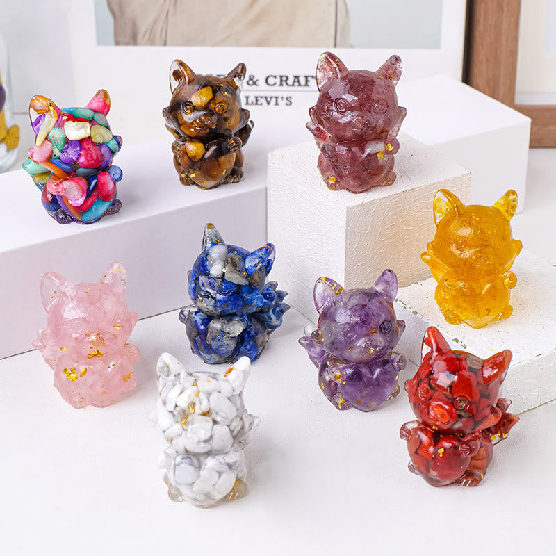 Olivenorma Crystal Epoxy Heart Nine-Tailed Fox Gemstone Decoration