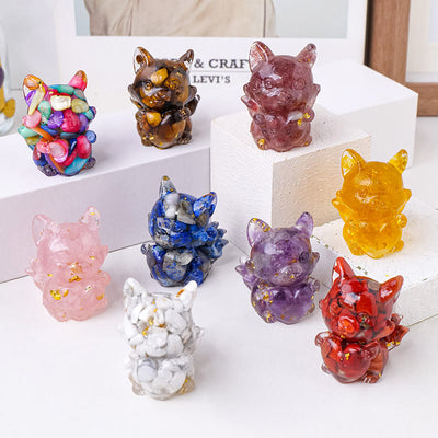 Olivenorma Crystal Epoxy Heart Nine-Tailed Fox Gemstone Decoration