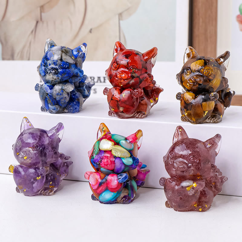 Olivenorma Crystal Epoxy Heart Nine-Tailed Fox Gemstone Decoration
