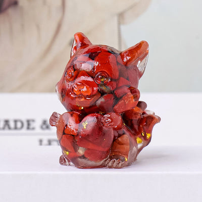 Olivenorma Crystal Epoxy Heart Nine-Tailed Fox Gemstone Decoration