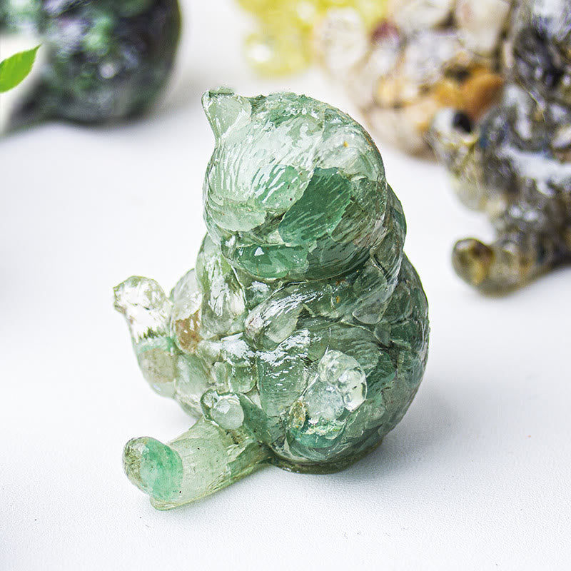Olivenorma Crystal Epoxy Cat In Heat Gemstone Decoration