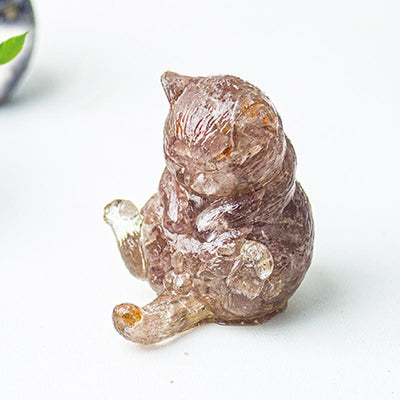 Olivenorma Crystal Epoxy Cat In Heat Gemstone Decoration