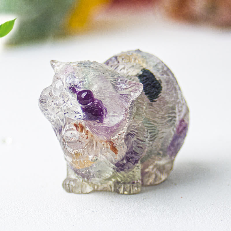 Olivenorma Crystal Epoxy Fighting Cats Gemstone Decoration
