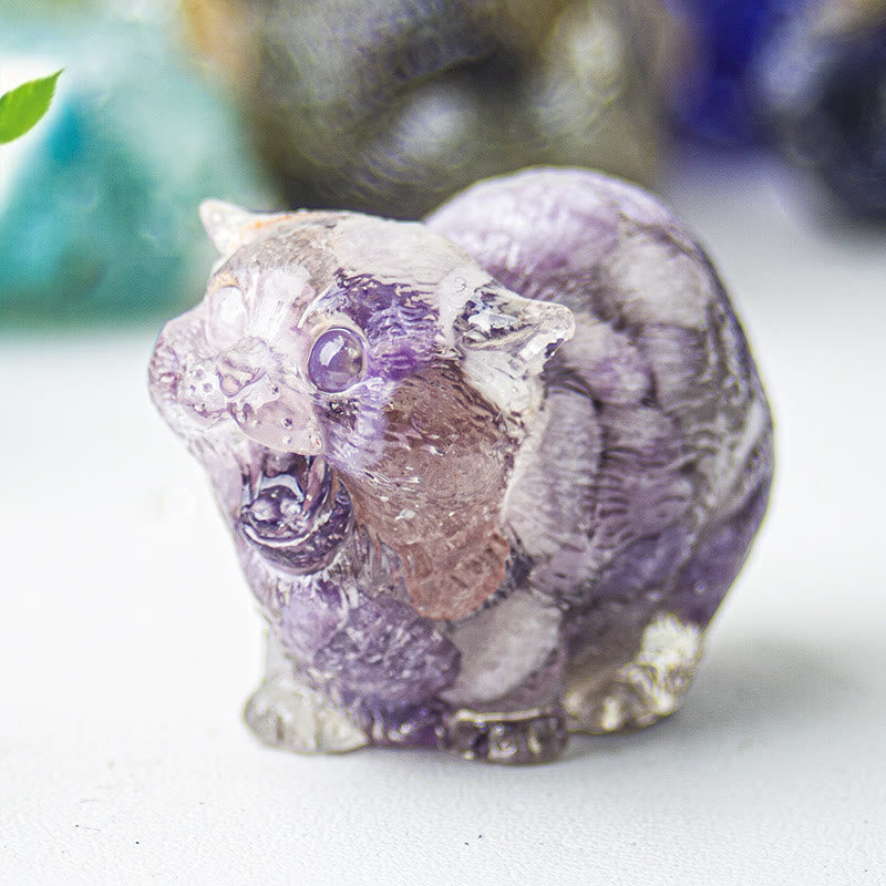 Olivenorma Crystal Epoxy Fighting Cats Gemstone Decoration