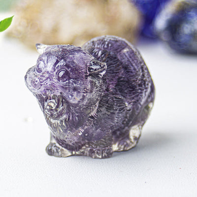Olivenorma Crystal Epoxy Fighting Cats Gemstone Decoration