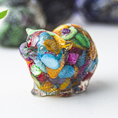 Olivenorma Crystal Epoxy Fighting Cats Gemstone Decoration