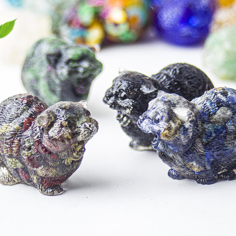 Olivenorma Crystal Epoxy Fighting Cats Gemstone Decoration